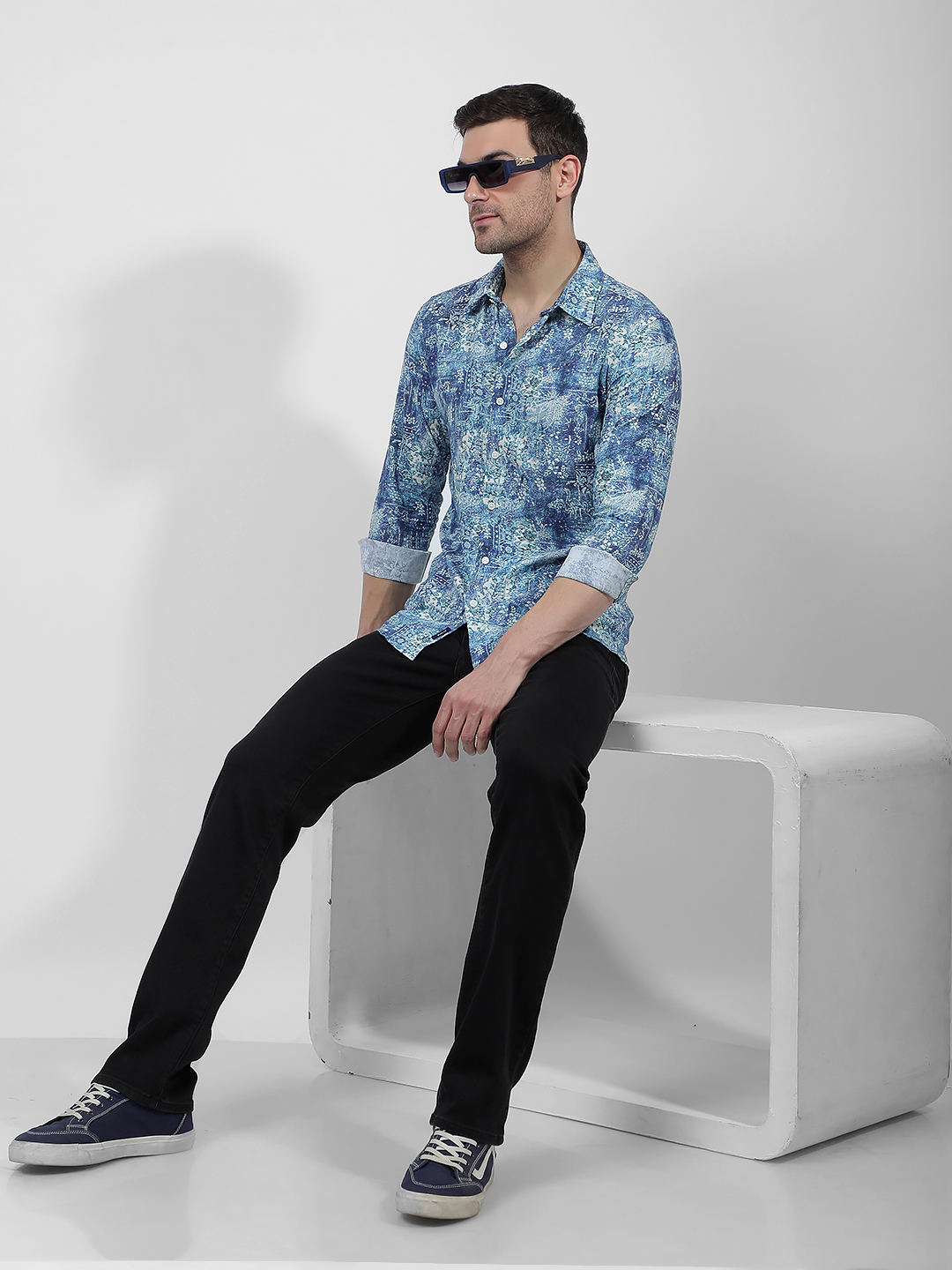 Numero Uno Men Abstract Blue Shirt